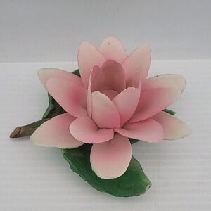 Vintage Capodimonte Porcelain Pink Rose Flower Tapered Candle Holder Italy